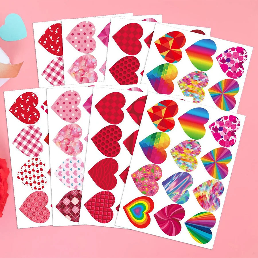 8pcs Love Heart Stickers Valentines Day Gifts Box Packing Labels Envelope Card Wedding Birthday Party Scrapbooking Seal Labels
