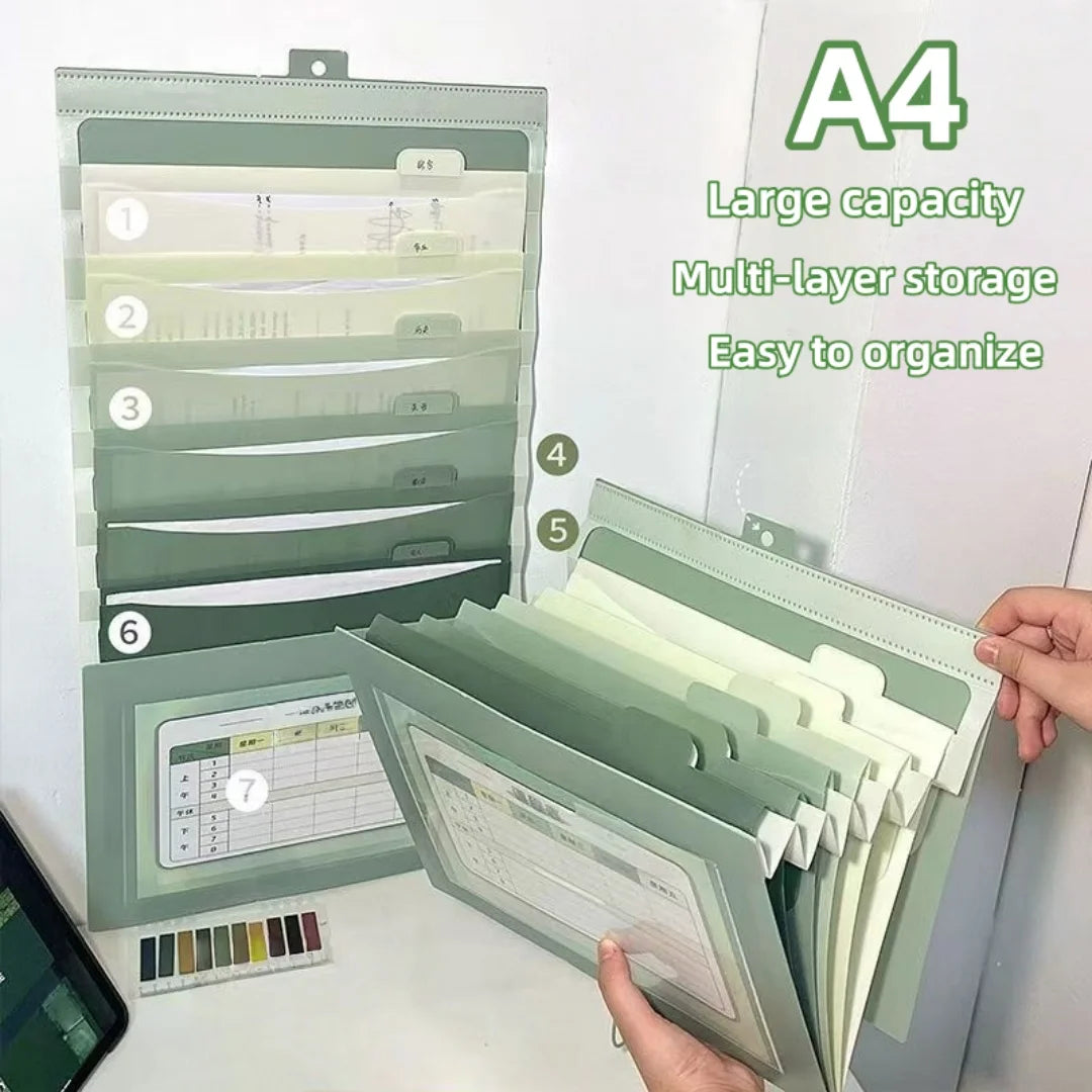 1pc Foldable multi-layer File Organizer: with multiple pockets for files and notes, large-capacity desktop file pocket
