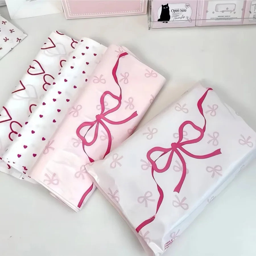 10Pcs Bow Knot And Heart Design Packaging Bags Waterproof Logistics Clothing Postal Pouch Custom Plastic Shipping Mailing Bag