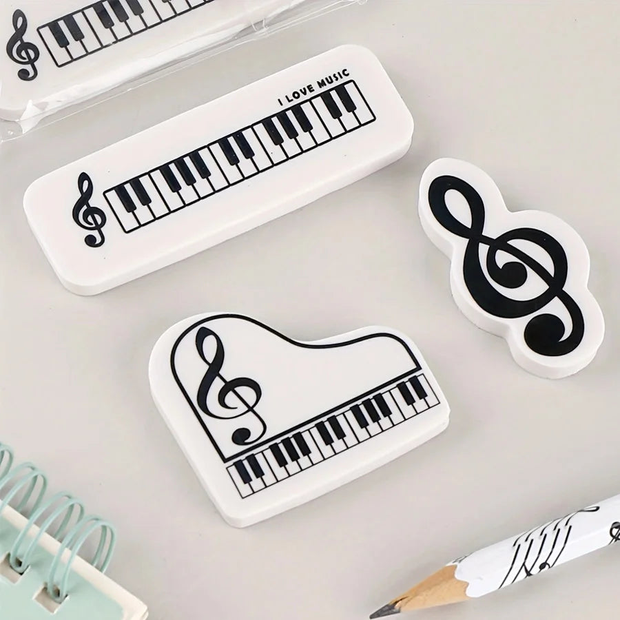 3pcs  music creative erasers, black and white random,  for student rewards, gifts for classmates and friends, teacher rewards.