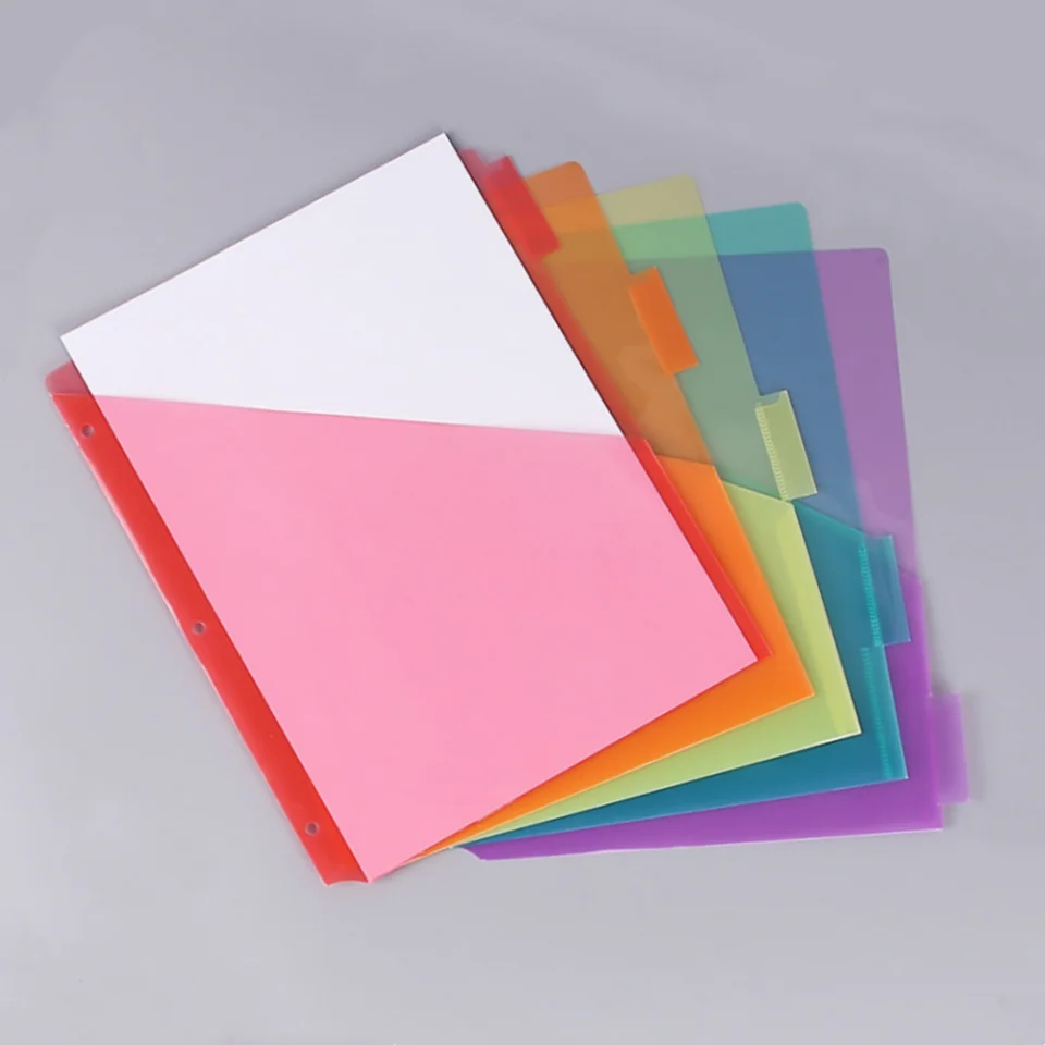3-hole loose-leaf pocket project organizer, letter paper size, 5/8 color separation label, school supplies office organizer